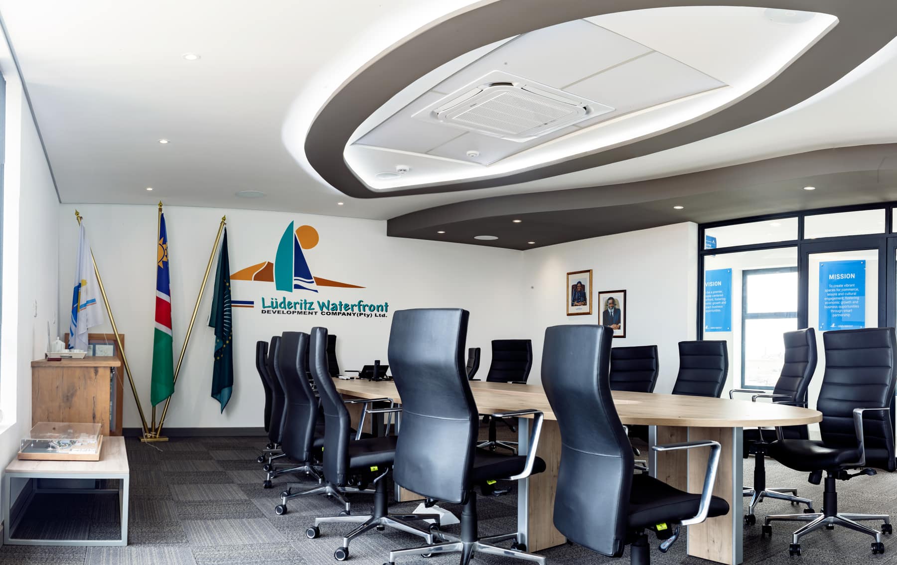A boardroom we completed, with Namibian flags