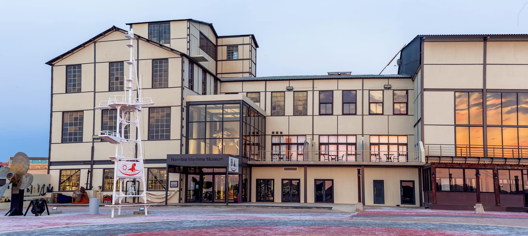 The Namibia Maritime Museum in L&uuml;deritz at dusk, in the restored Old Power Station building